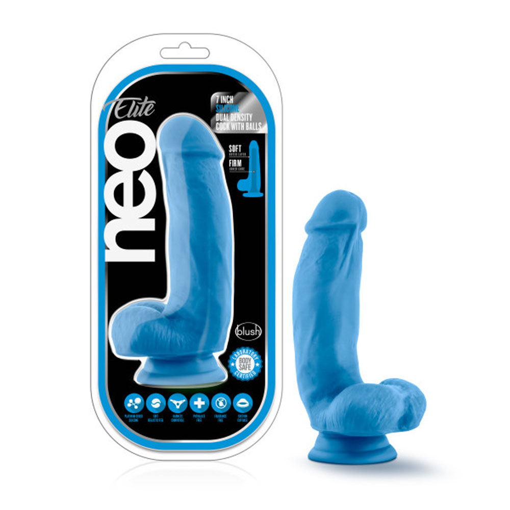 wQ0i7jYr5J9gKJIBDgF4Uxg6ozff2OOj Neo Elite - 7 Inch Silicone Dual Density Cock With Balls - Neon Blue - Image 1