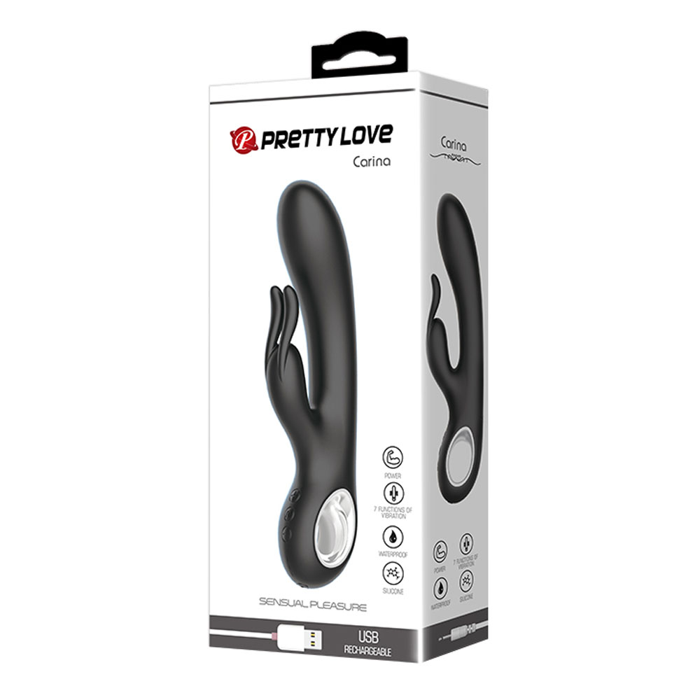 wlZqR3xqncmPkdcbjNYXajUFoyhHIXKe Pretty Love Carina 7 Function Rabbit Syle Vibrator - Black - Image 1