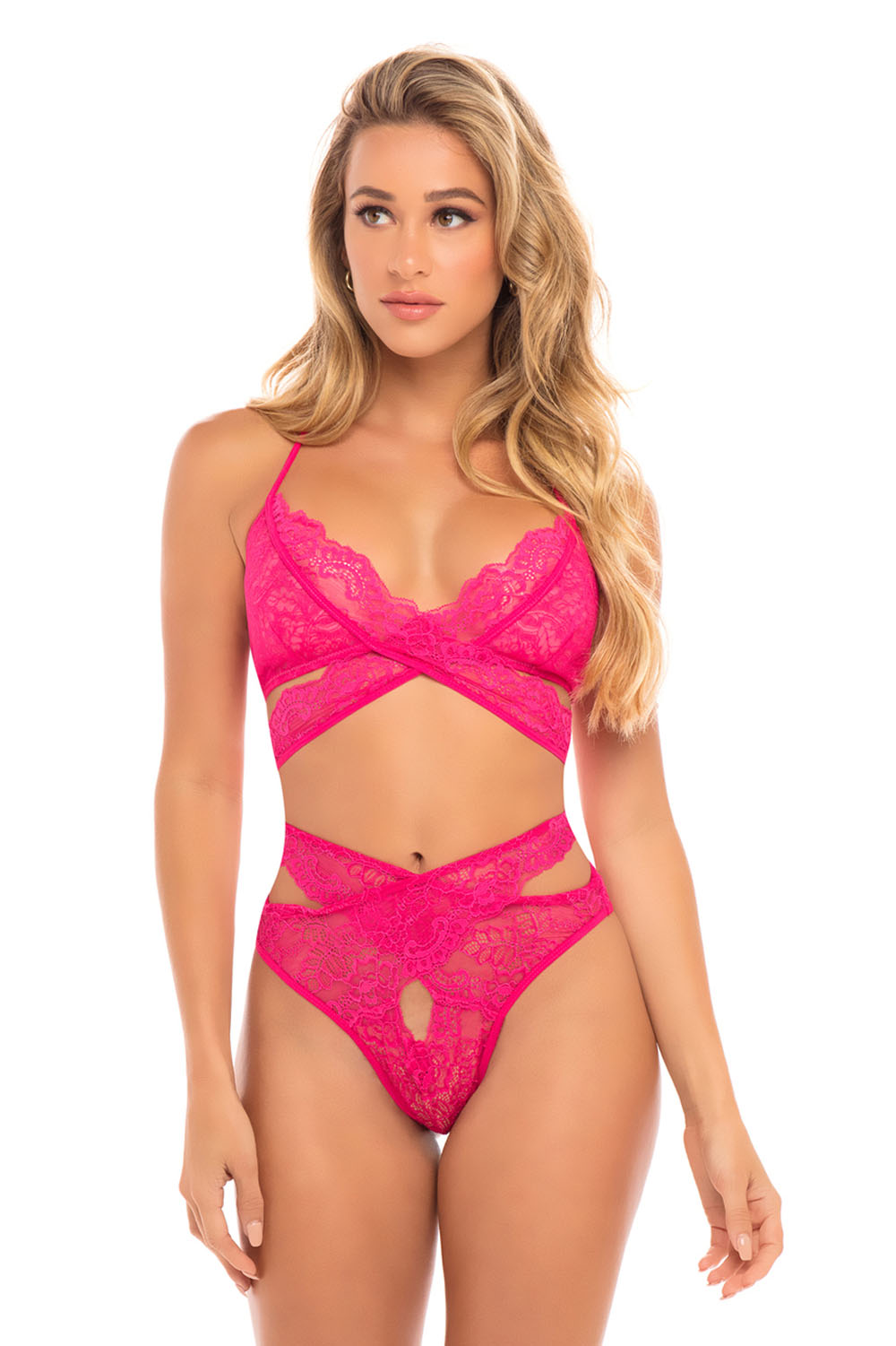 x8ugDyC7eXMXSoGLeYmeKppFg09O1Qh4 Cut Out Galloon Lace Bra Set - Bright Rose - L/xl - Image 1
