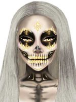 Sugar Skull Adhesive Face Jewels Sticker - Gold - Image 2
