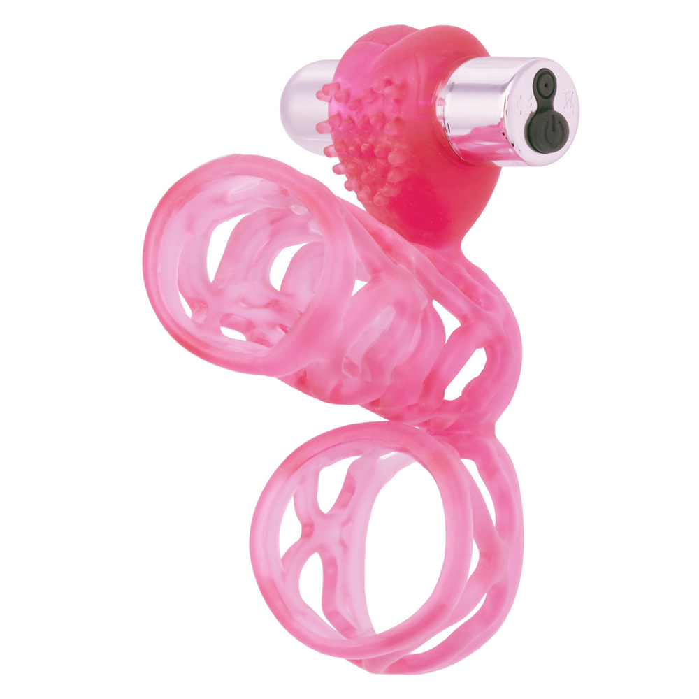 xBokYwuY Lovers Cage Stretchy Cock Cage Comfortable Scrotum Cage Pink Rechargeable - Image 1