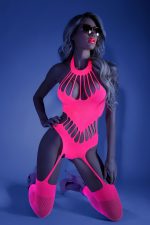 No Promises Teddy Bodystocking - One Size - Neon Pink - Image 3