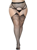 Industrial Net Stockings With Duchess Lace Top and Attached Multi Strand Garter Belt - 1x/2x - Black - Image 5